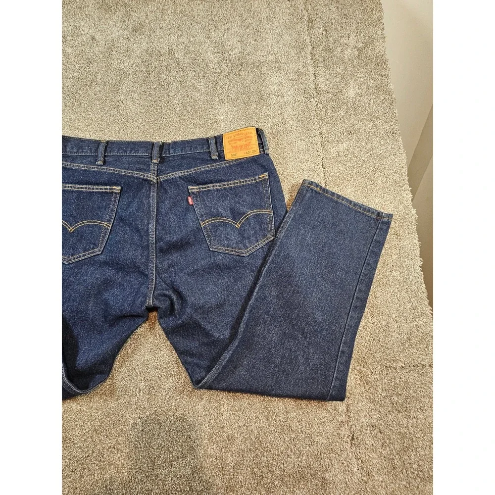 Levis 505 Regular Fit Jeans Mens 40x29 Dark Wash Indigo Blue Denim Straight Leg